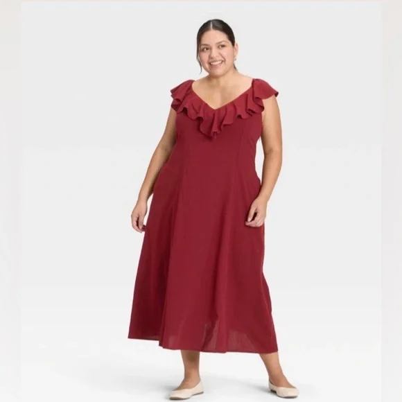 Universal Thread Red Ruffle Dress - Picture 1 of 7